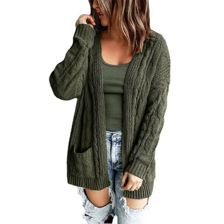 Women’s Solid Color Knit Cardigan with Pockets
