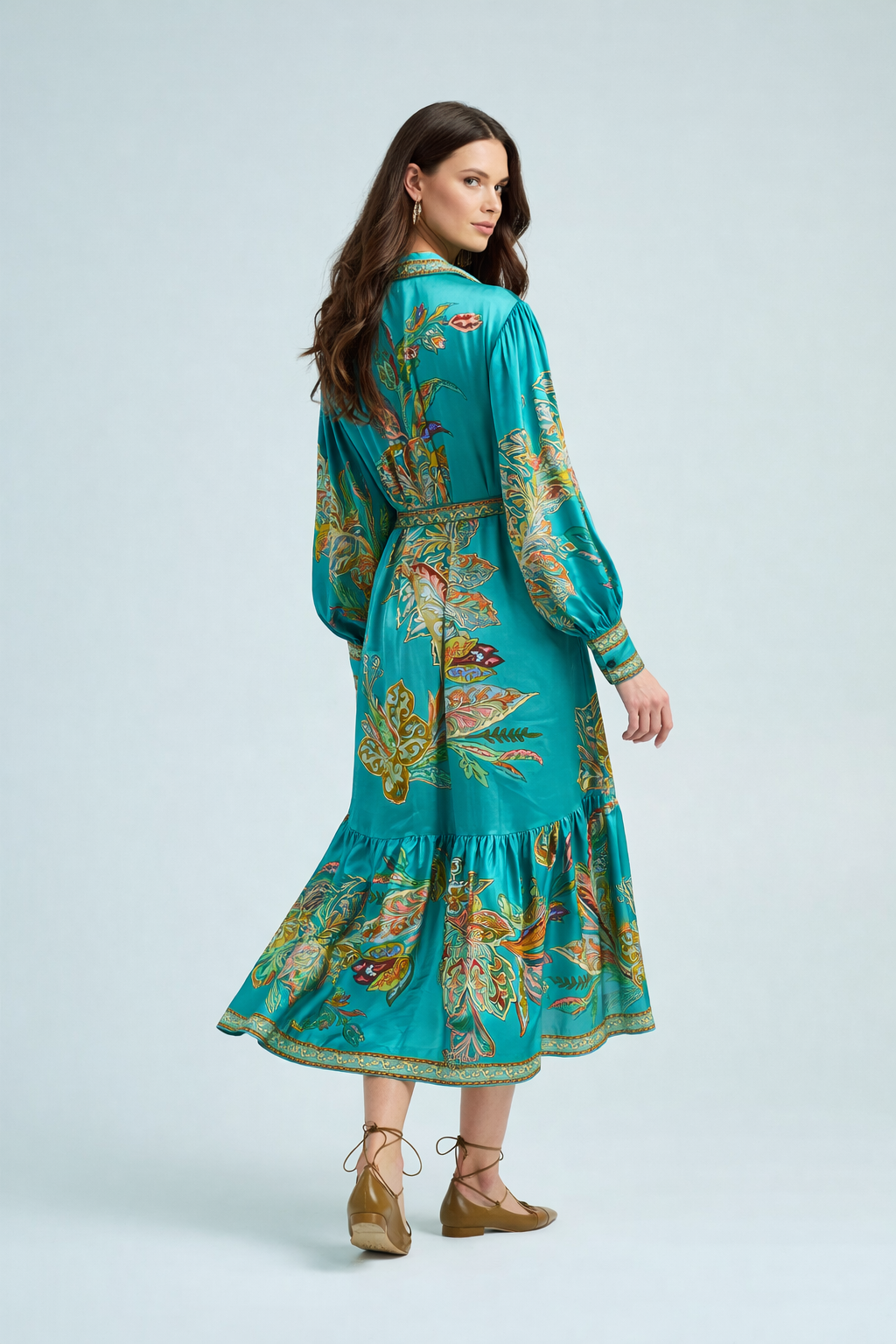 Delicate Floral V-Neck Button Midi Dress