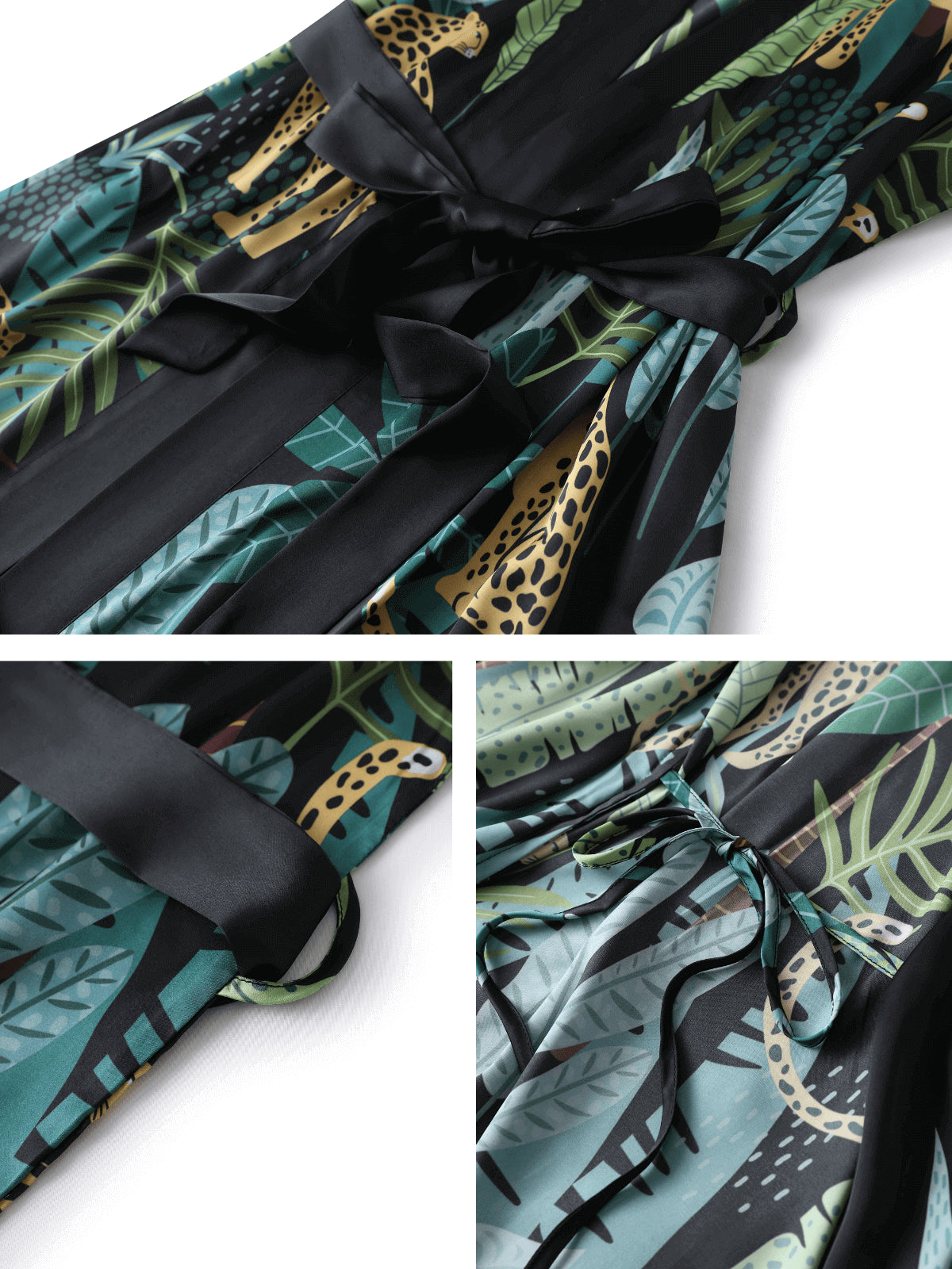 Black & Green Leopard Print Kimono Robe | Cozy Ladies Robe - Ulivary