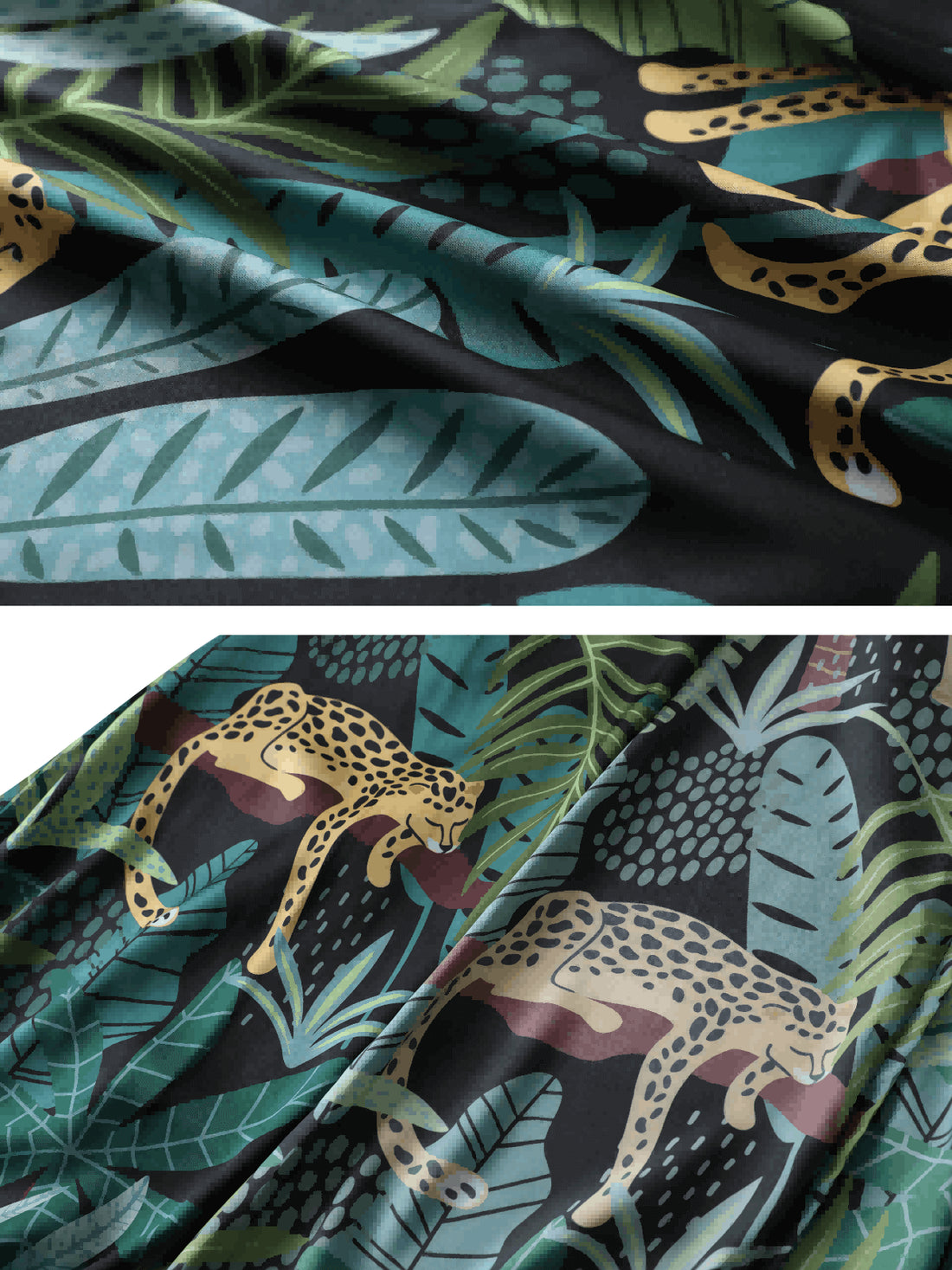 Pure Silk Leopard Print 3/4 Sleeve Women's Kimono Robe with Wrap Design