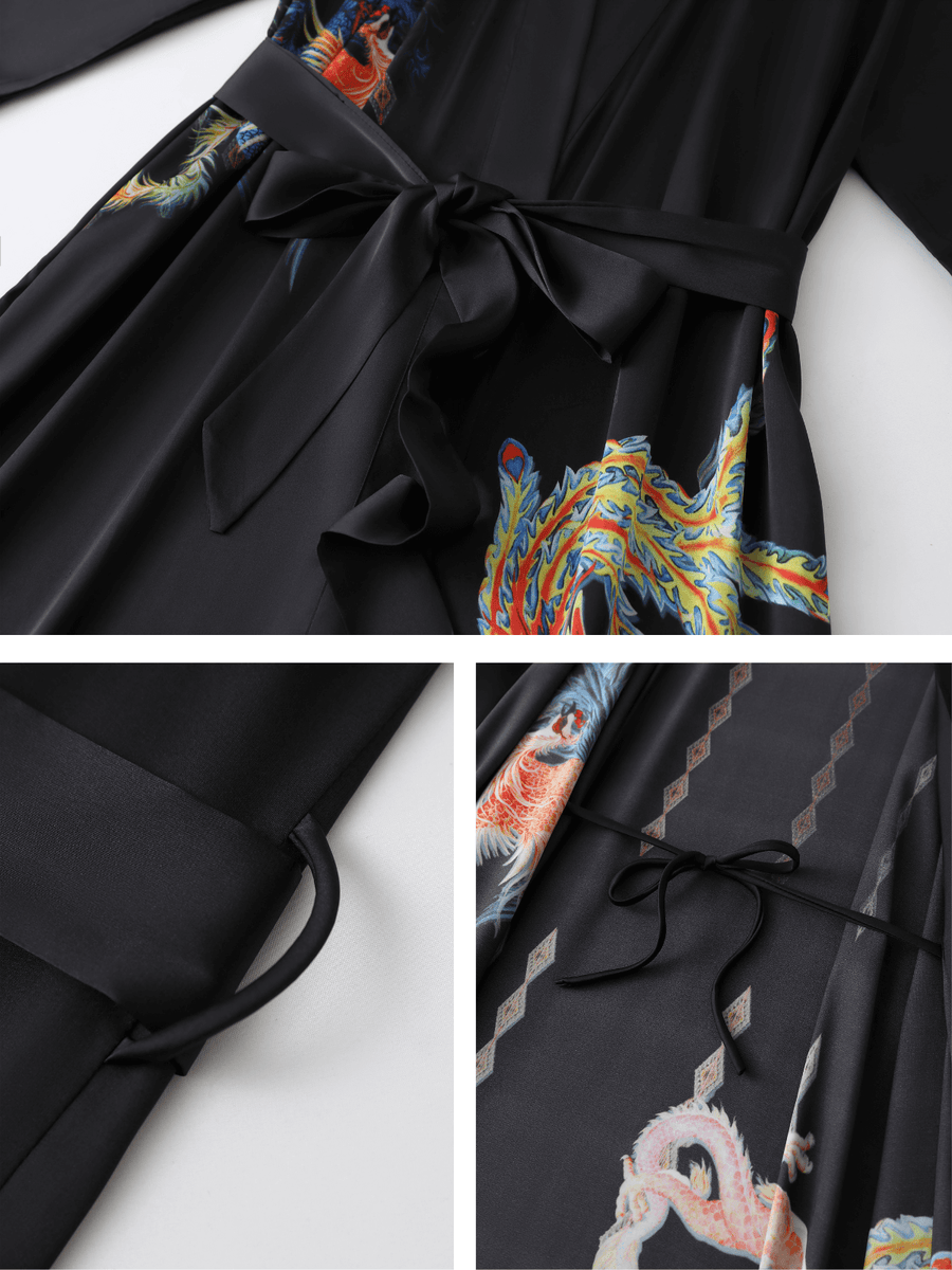 Dragon Theme Robe Dragon Silk Robe | Long Bathrobe for Ladies | Women Dressing Gown - Ulivary