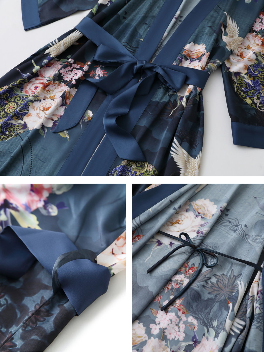 Garden Crane Blue Kimono Robe