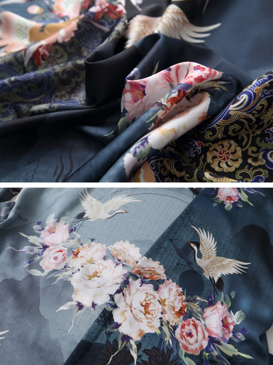 Garden Crane Blue Kimono Robe