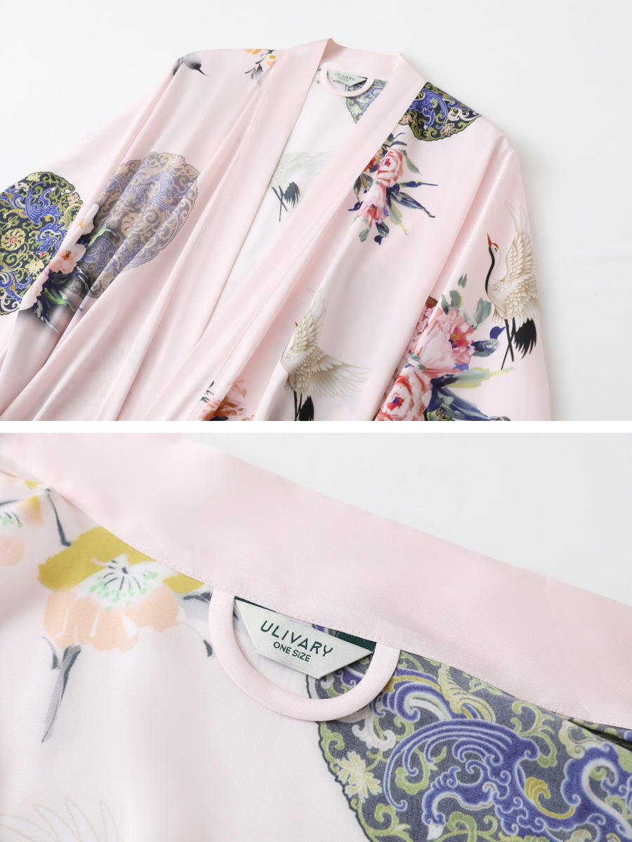 Garden Crane Blush Kimono Robe