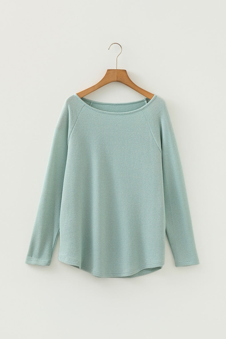 Minimalist Sage Green Textured Long Sleeve Relaxed Knit Tops