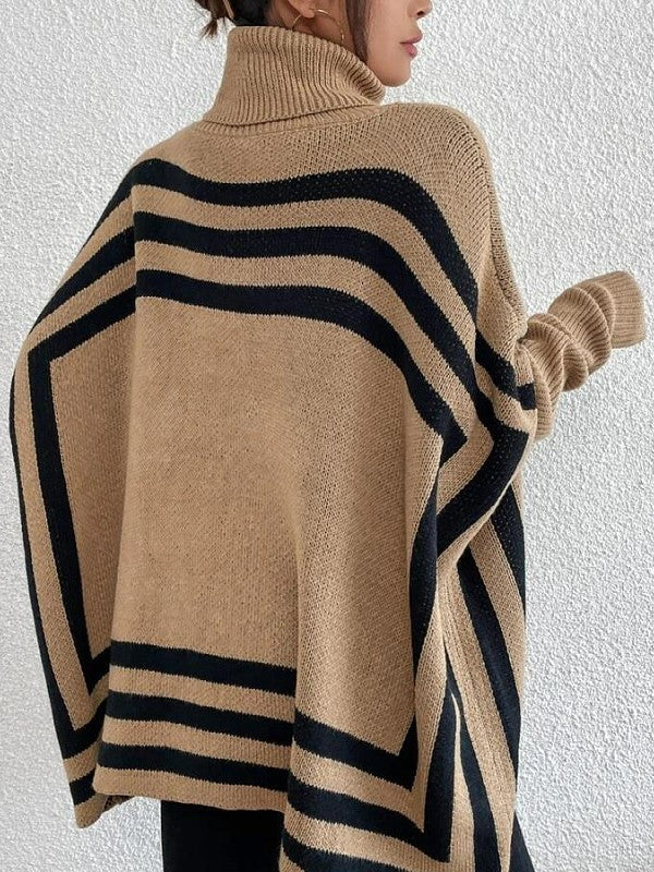 Boutique Striped Turtleneck Pocket Tunic Sweater