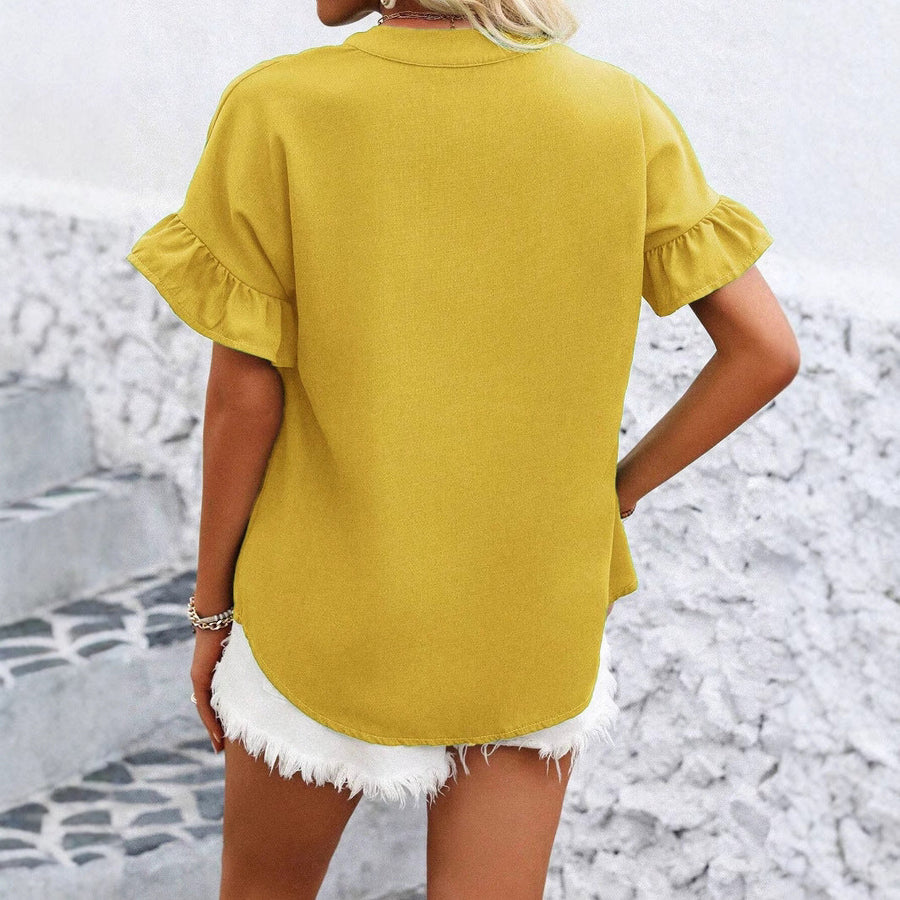 Solid Color Cotton Linen Short Sleeve Button Shirt