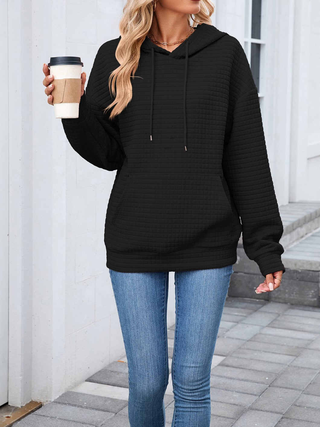 Elevated Textured Kangaroo Pocket Hoodie
