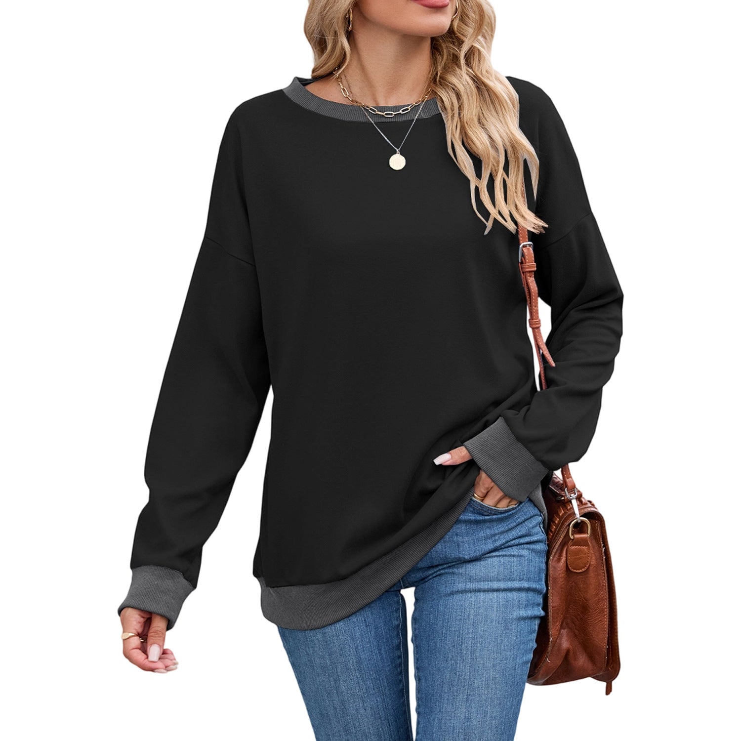 Boutique Contrast Hem Cotton Blend Relaxed Long Sleeve Shirt