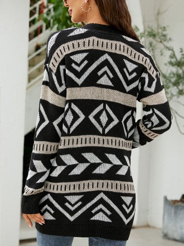 Boutique Patterned Knit Button Front Cardigan for Women