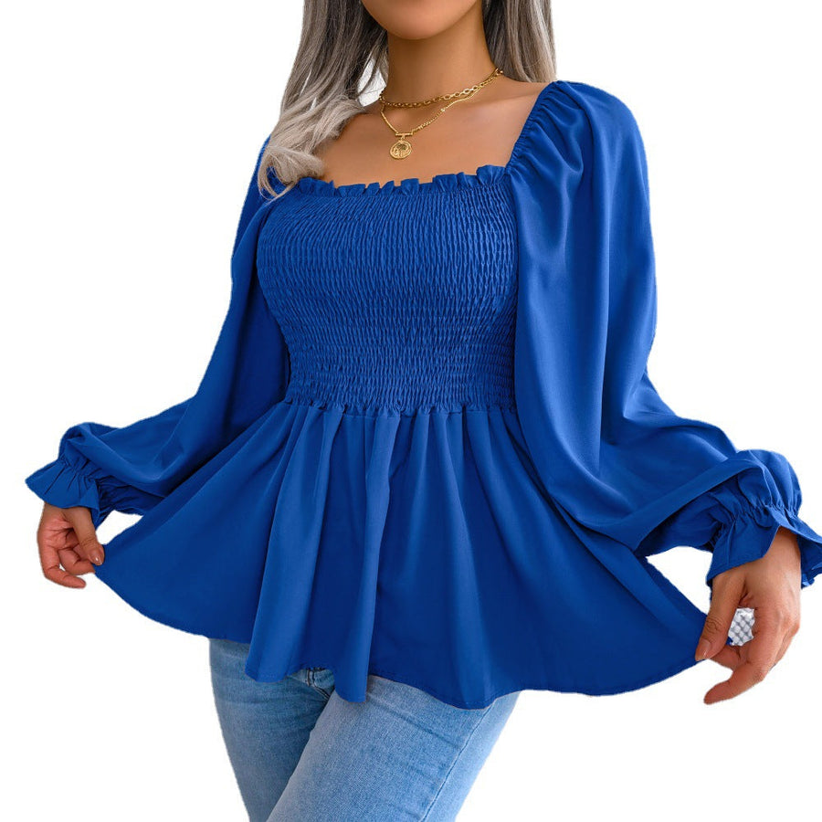 Square Neck Long Sleeve Chiffon Blouse for Women