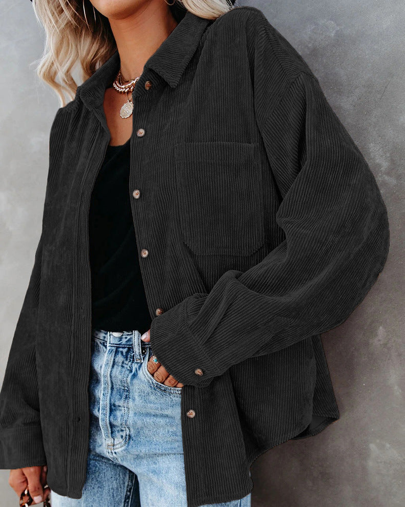 Boutique Corduroy Button Front Pocket Shirt