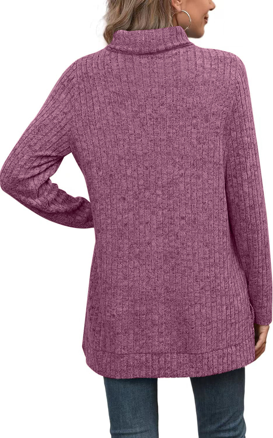 Women's Ribbed Collared V-Neck Long Sleeve Sweater