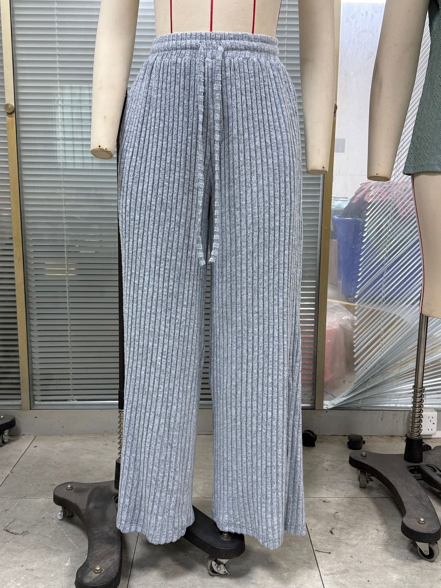 Elevated Ribbed Drawstring Wide Leg Pants