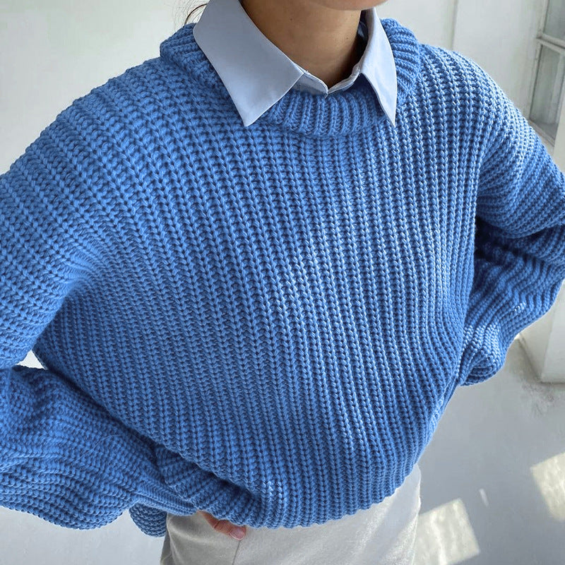 Loose Knit Sweater with Round Neck for Women