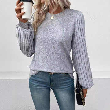 Women’s Solid Color Round Neck Long Sleeve Top