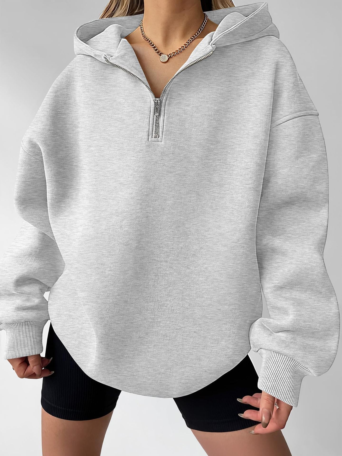 Boutique Half Zip Hooded Tunic Sweatshirt
