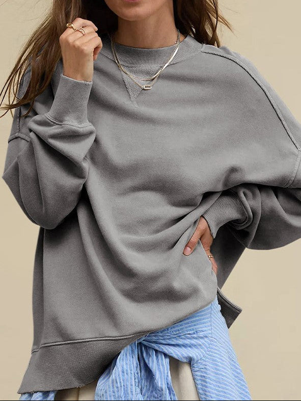 Women’s Oversized Crew Neck Sweatshirt – Exposed Seam Long Sleeve Pullover Tops for Women