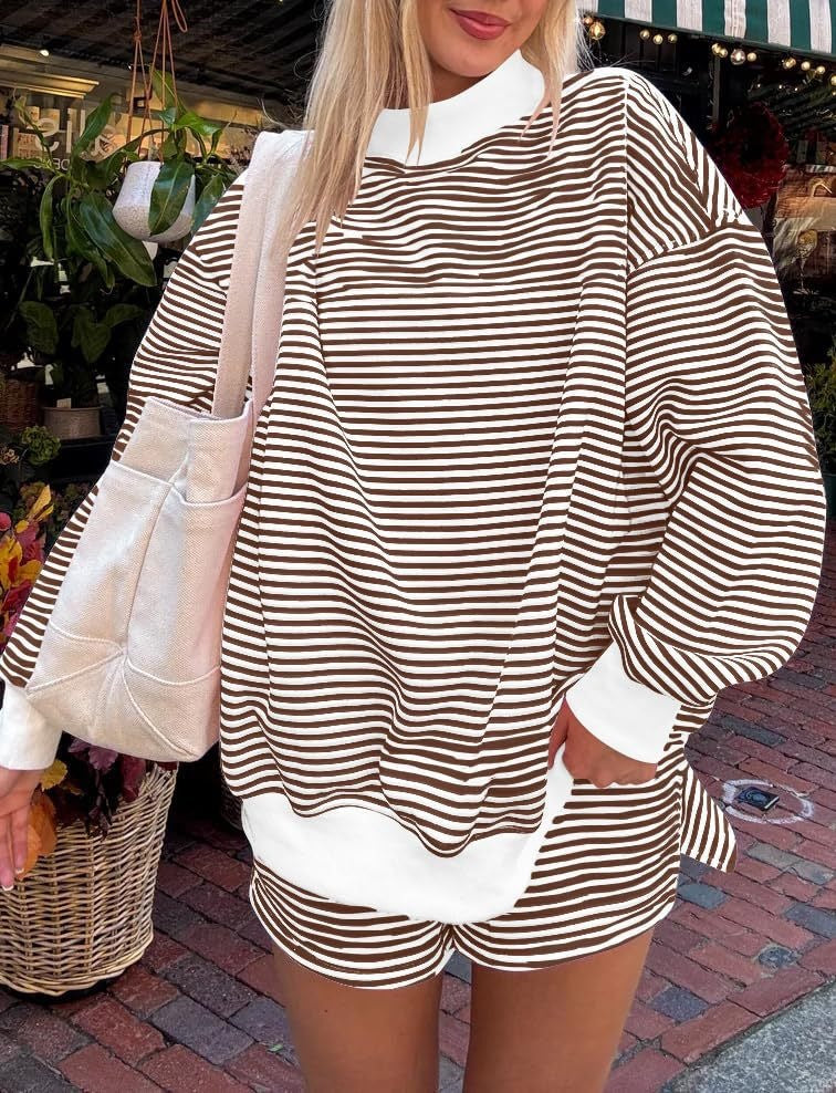 Women’s Striped Mock Neck Sweatshirt – Oversized Long Sleeve Pullover Tops for Women