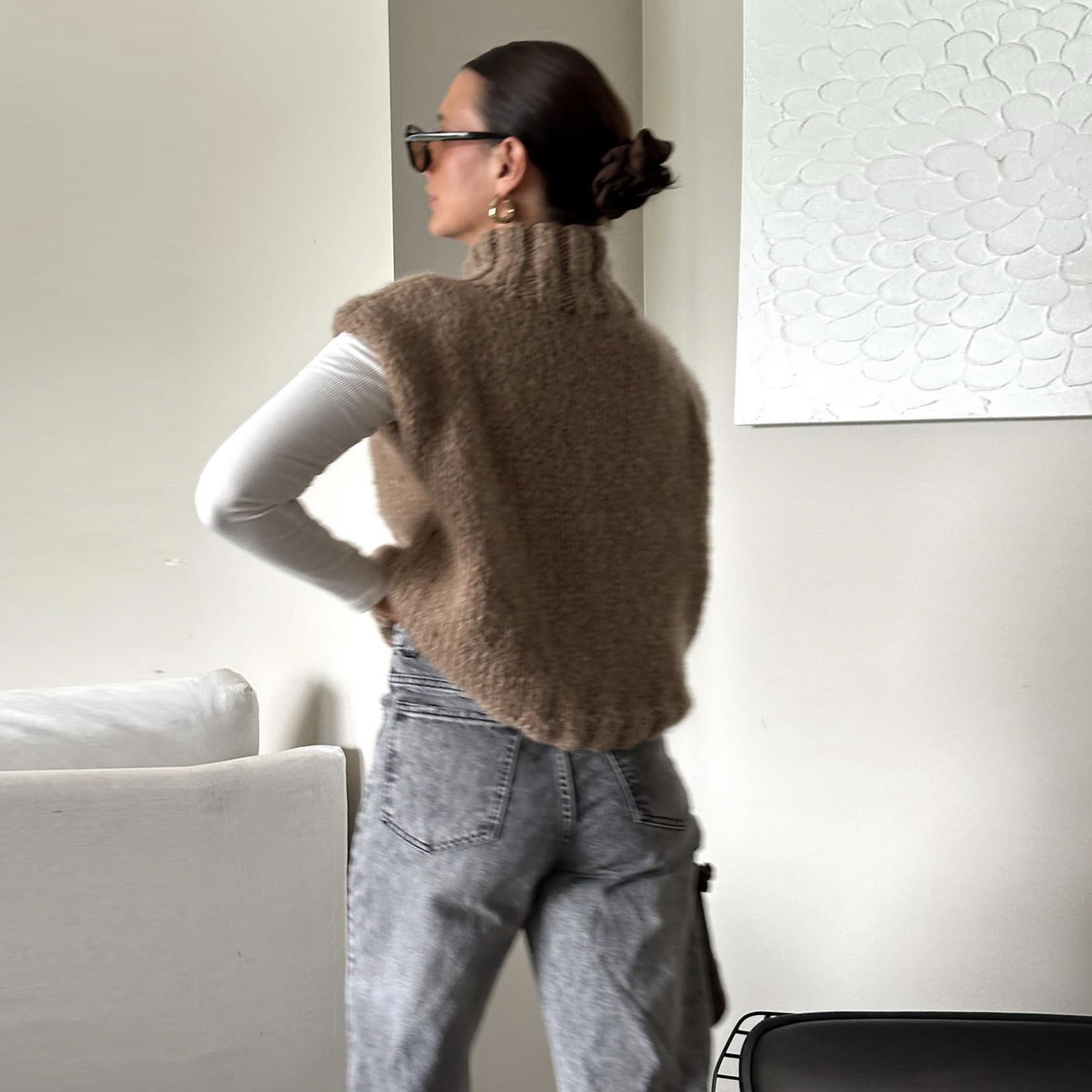 Minimalist Mock Neck Relaxed Knit Sweater Vest