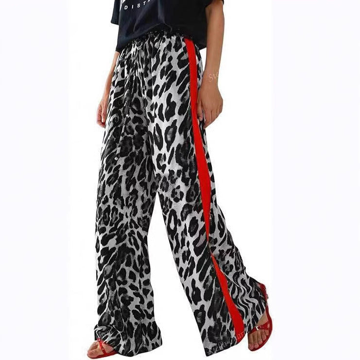 Leopard Print Spliced Loose Wide-Leg Trousers