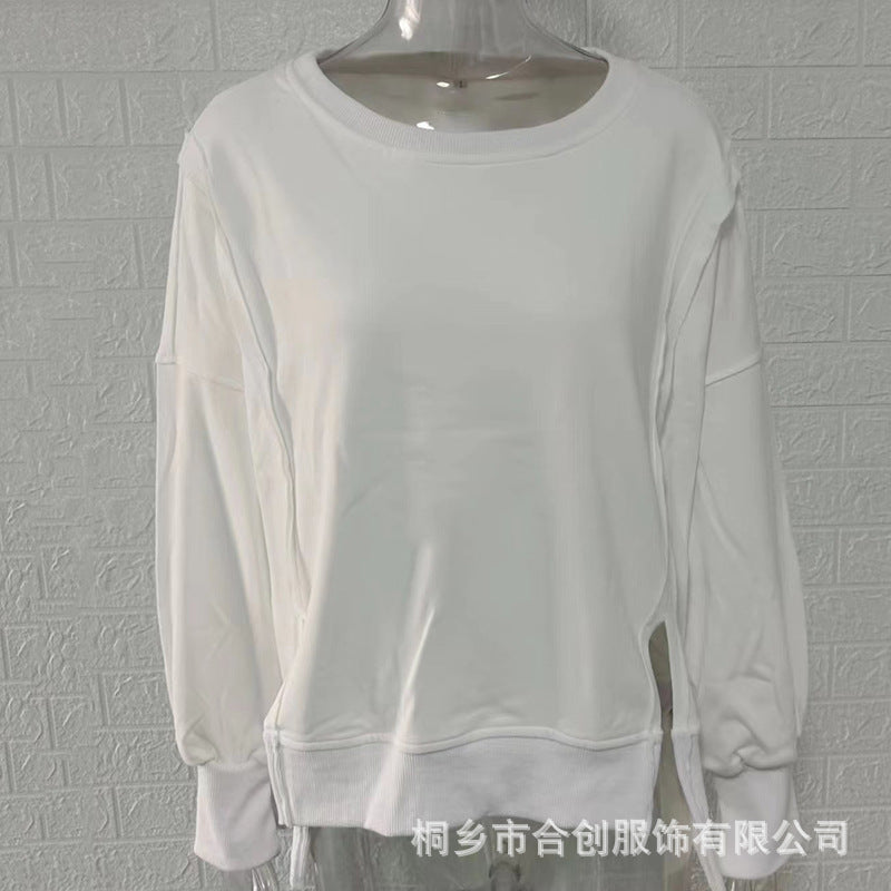 Loose Knit Sweatshirt with Drop Shoulder Sleeves