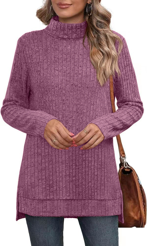 Women's Ribbed Collared V-Neck Long Sleeve Sweater