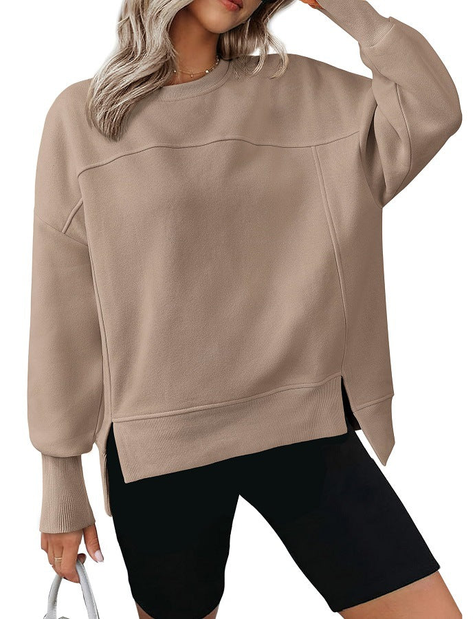 Women's Relaxed Fit Crewneck Pullover, Long Sleeve Drop Shoulder Top