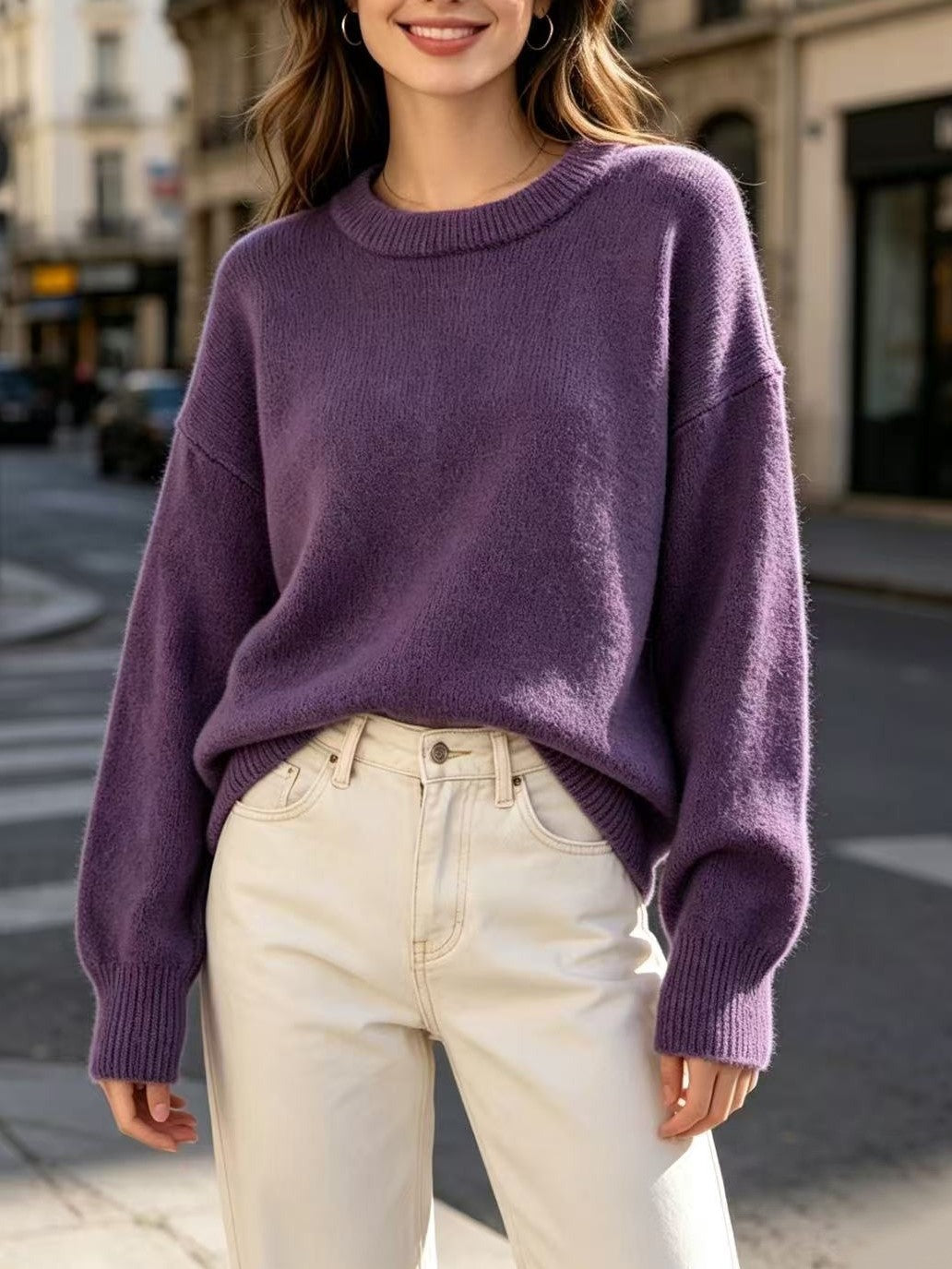 Women's Boutique Crew Neck Relaxed Fit Knit Pullover Sweater