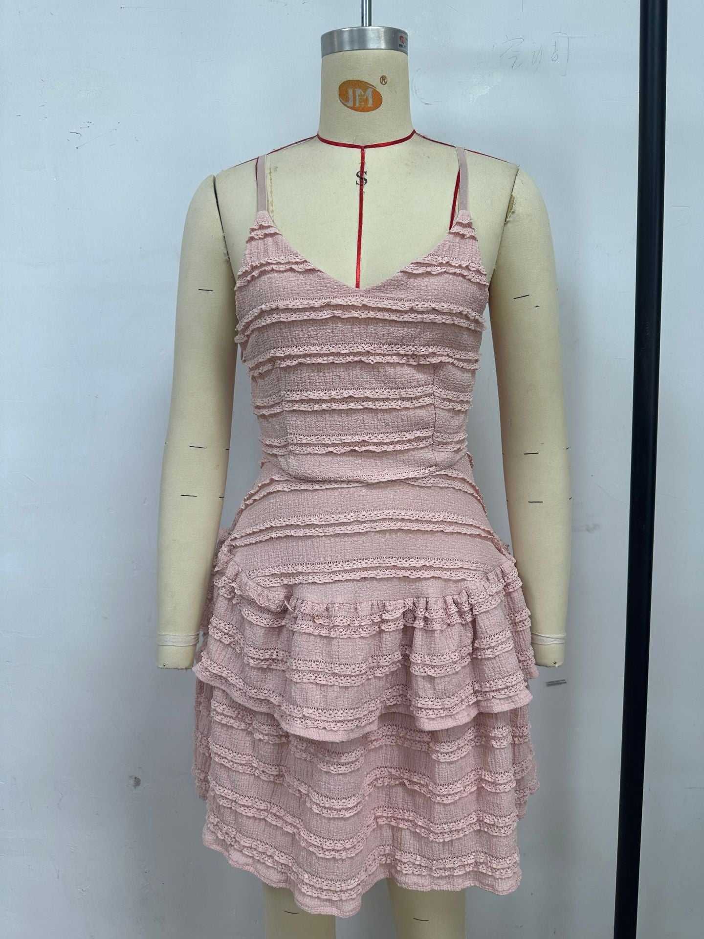 Solid Ruffle Lace Spaghetti Strap Dress