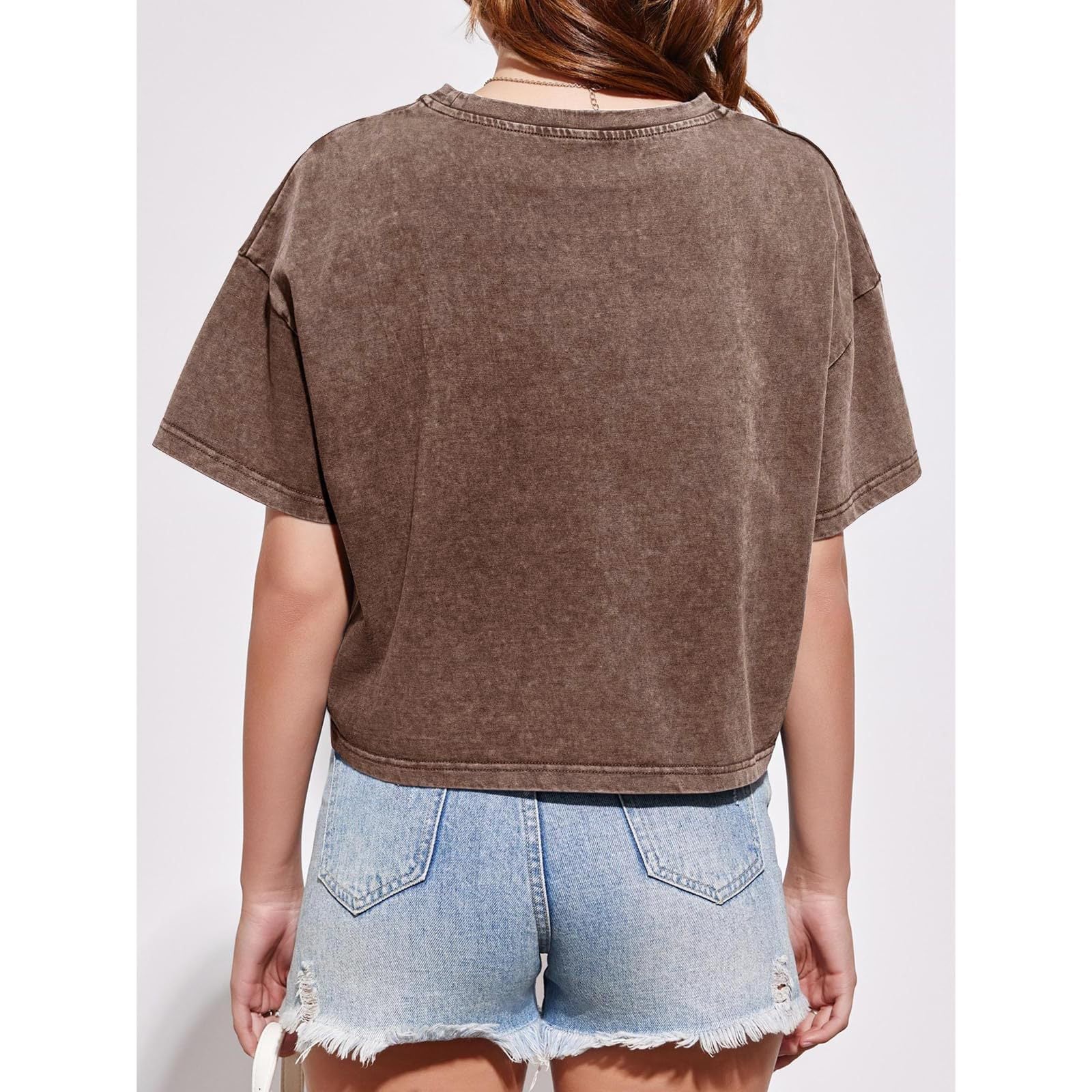Women's Washed Cotton Crop T-Shirt, Relaxed Fit Crewneck Tee
