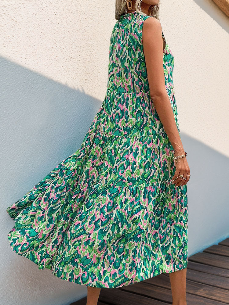 Abstract Print Midi Vacation Dress