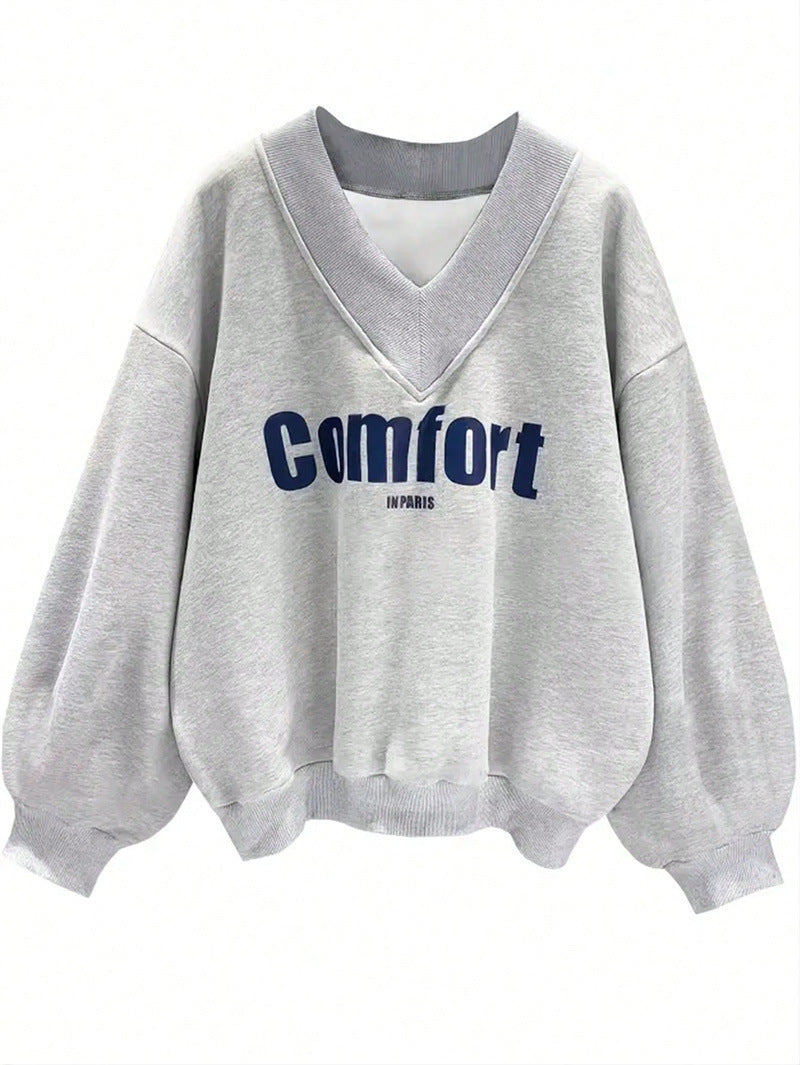 Women's Boutique V-Neck Graphic Drop Shoulder Sweatshirt