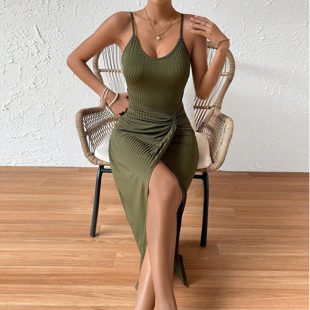 Backless Ruched Bodycon Split Dress