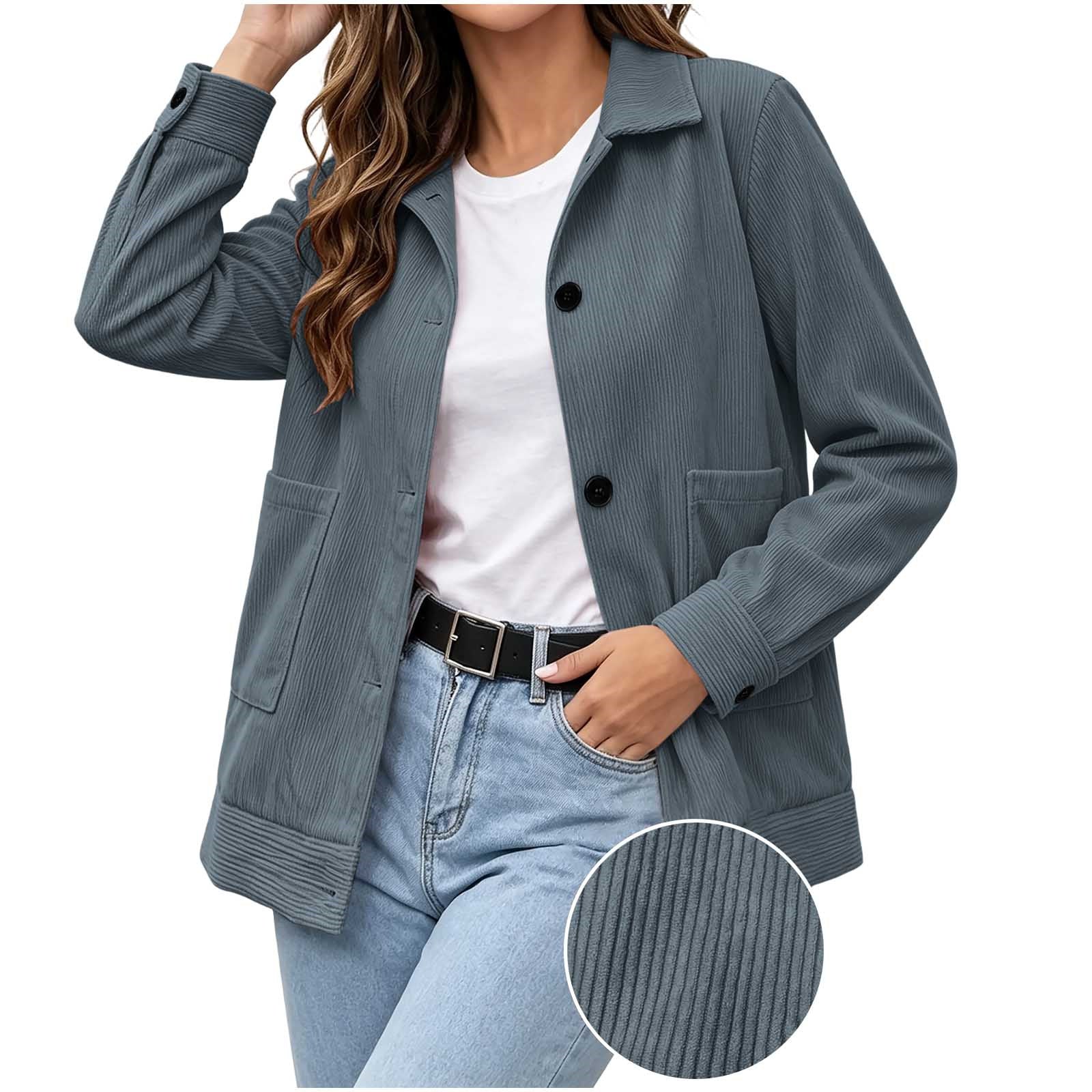 Ribbed Collared Button Front Long Sleeve Patch Pocket Jacket
