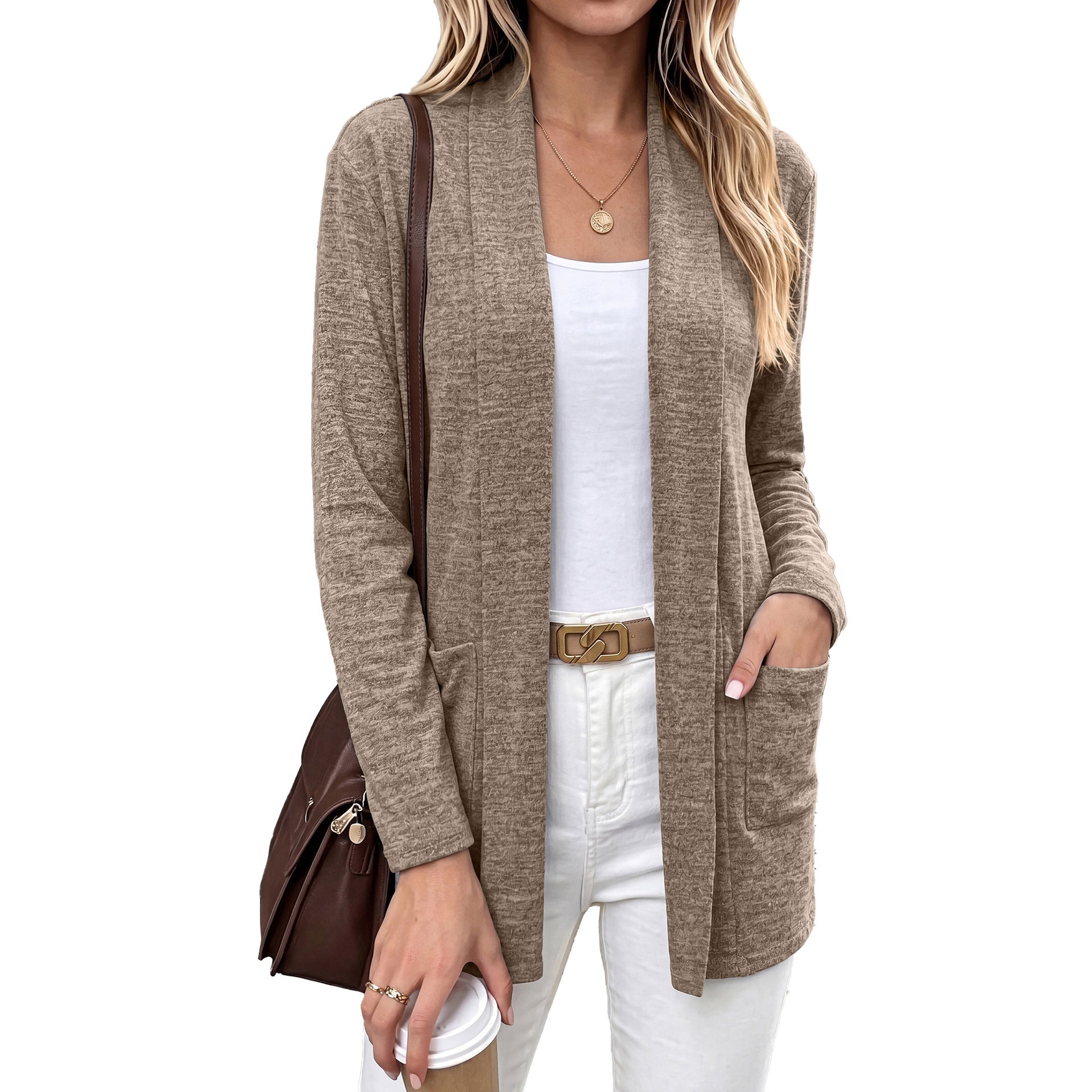 Women's Minimalist Open Front Longline Pocket Cardigan