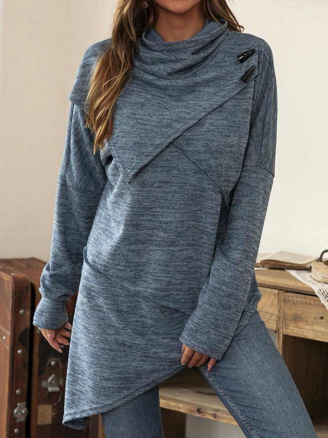 Womens Cowl Neck Long Sleeve Asymmetric Hem Tunic Top