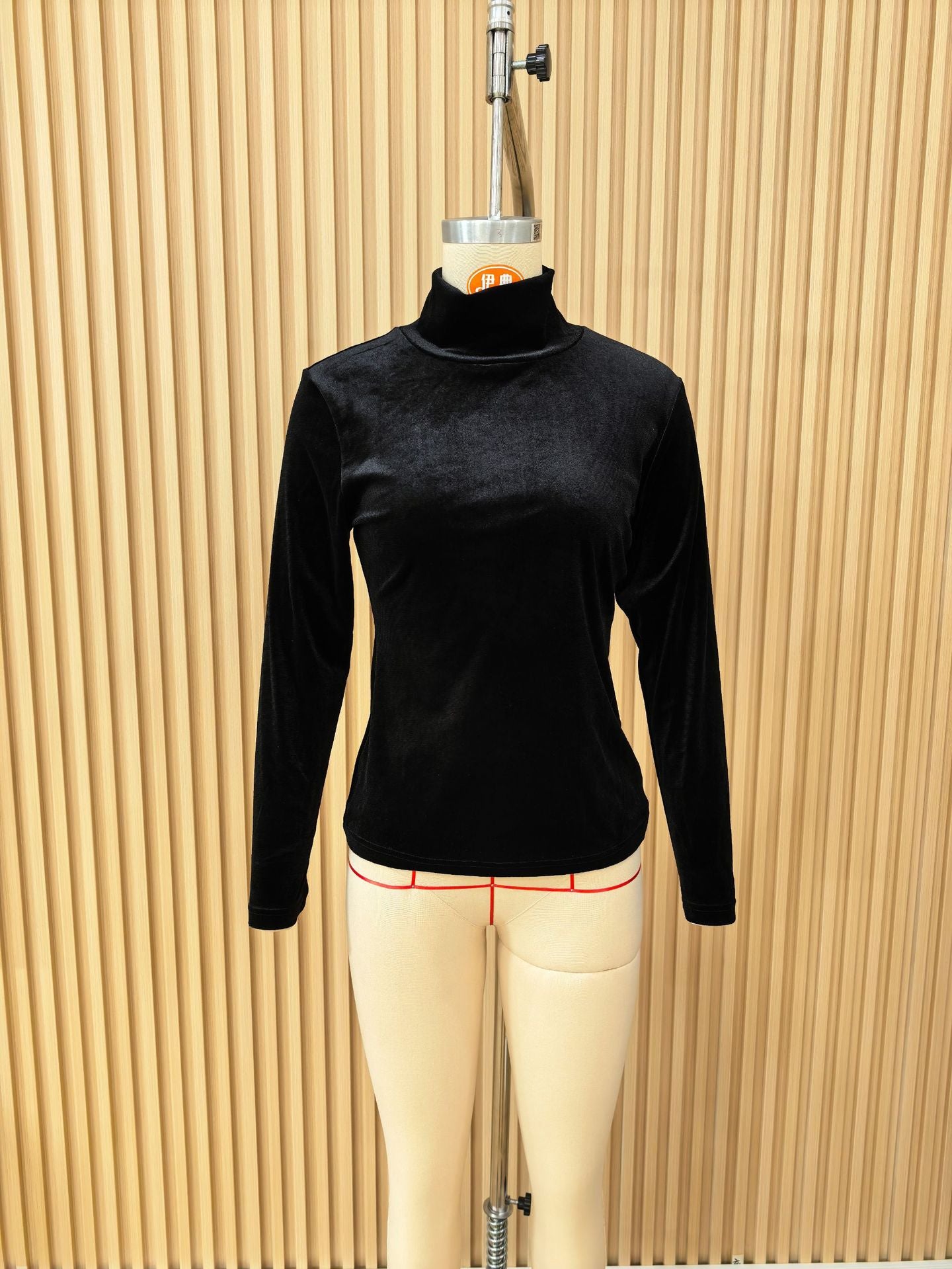 Velvet Turtleneck Long Sleeve Fitted Layering Top for Ladies