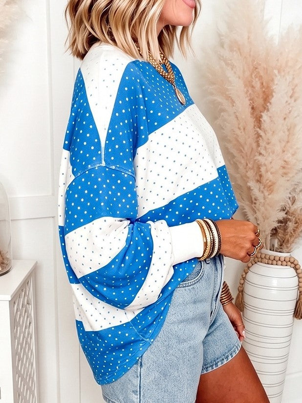 Women’s Polka Dot Color Block Oversized Sweatshirt