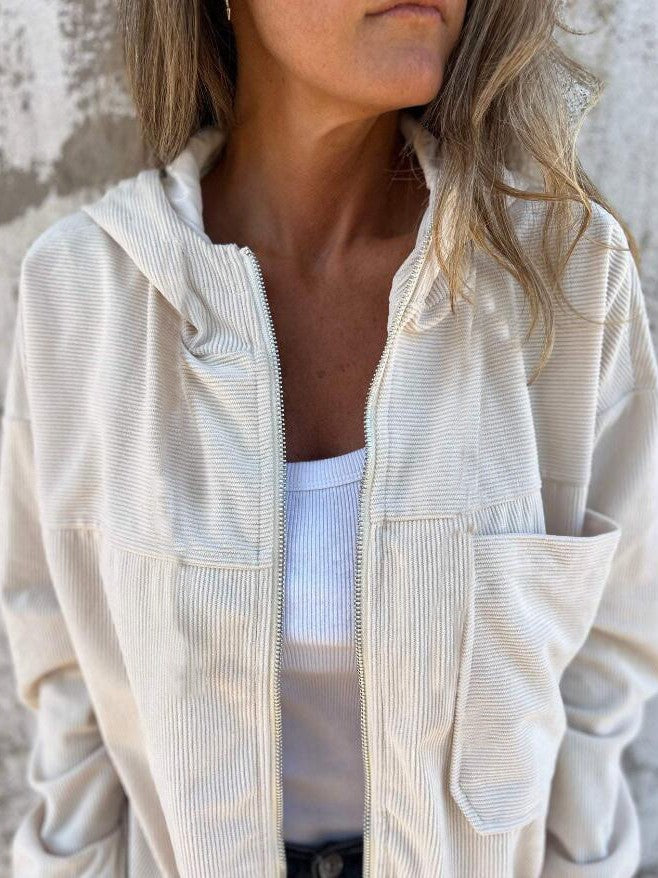 Boutique Textured Zip Front Hooded Jacket
