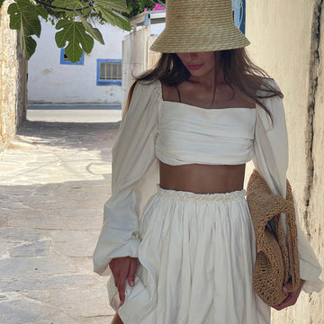 Backless Tube Top & Pleated Mini Skirt Set