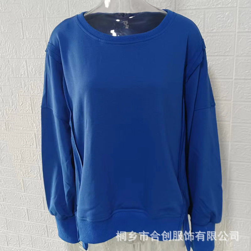 Loose Knit Sweatshirt with Drop Shoulder Sleeves