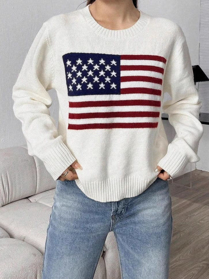 Boutique American Flag Crewneck Knit Sweater