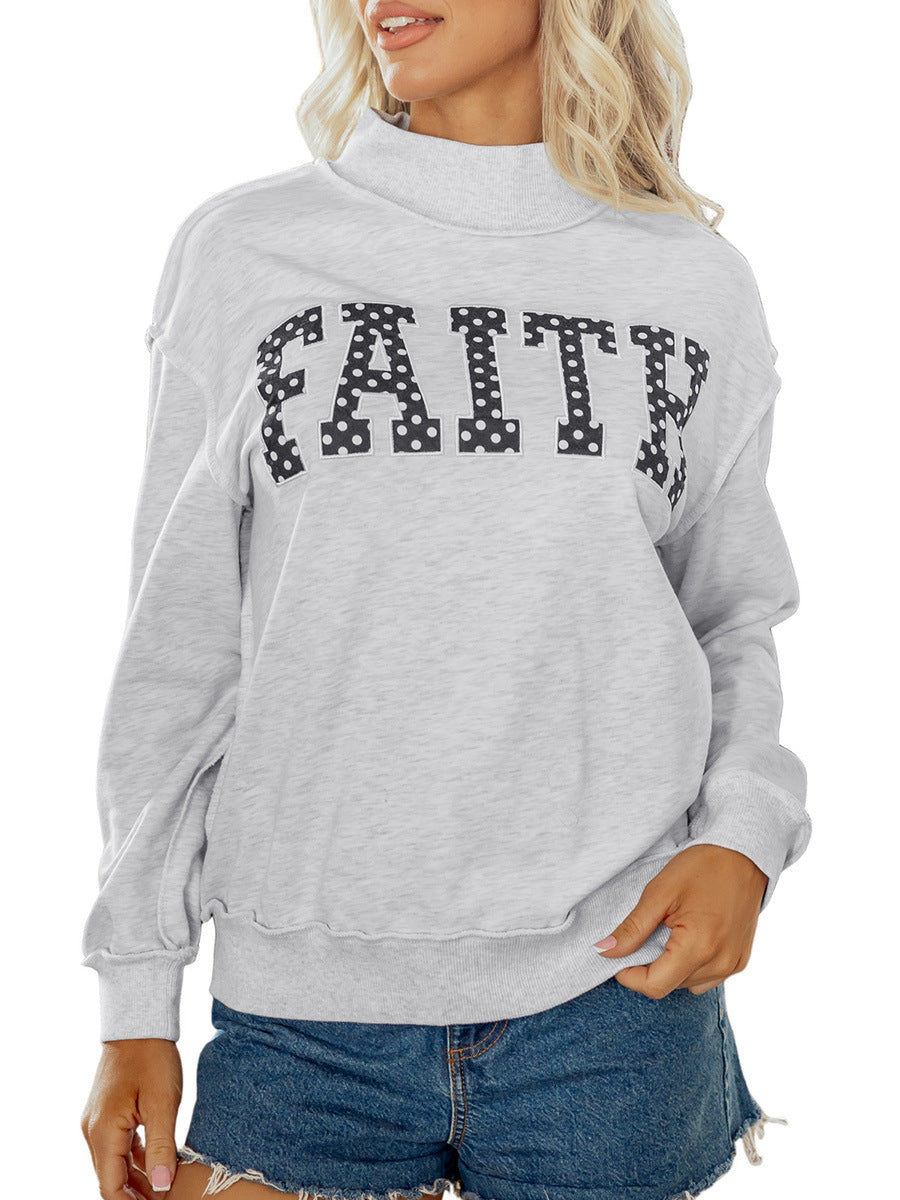 Women’s Christian Mock Neck Sweatshirt – Oversized Faith Letter Pullover Tops