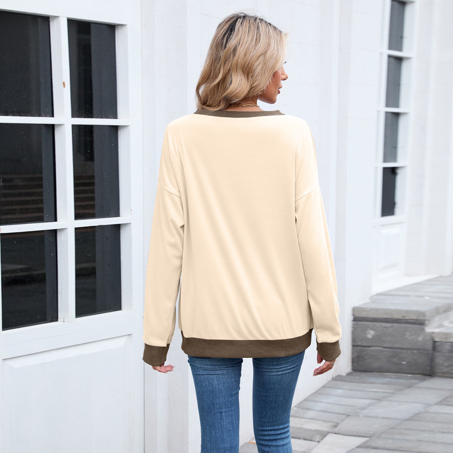 Boutique Contrast Hem Cotton Blend Relaxed Long Sleeve Shirt
