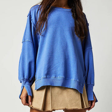 Loose Knit Sweatshirt with Drop Shoulder Sleeves