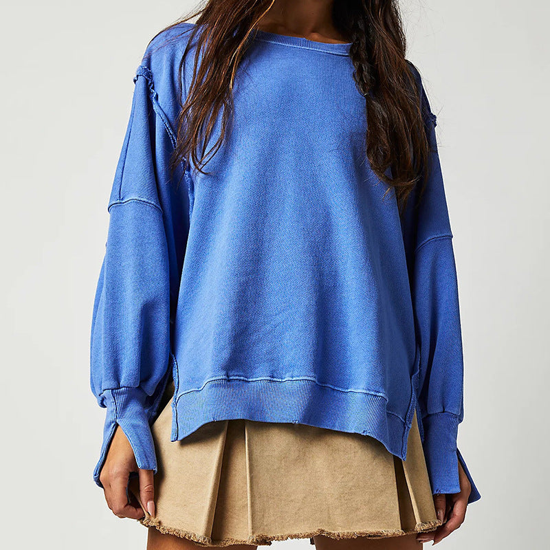 Loose Knit Sweatshirt with Drop Shoulder Sleeves