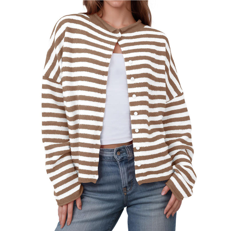 Striped Contrast Color Long Sleeve Cardigan