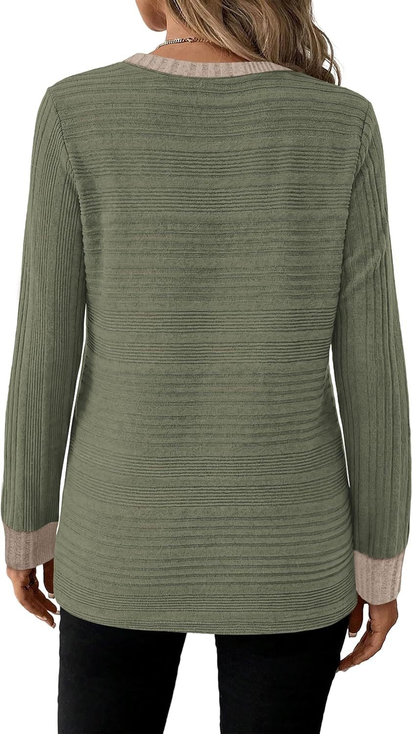 Women's Textured Crew Neck Sweater with Contrast Trim