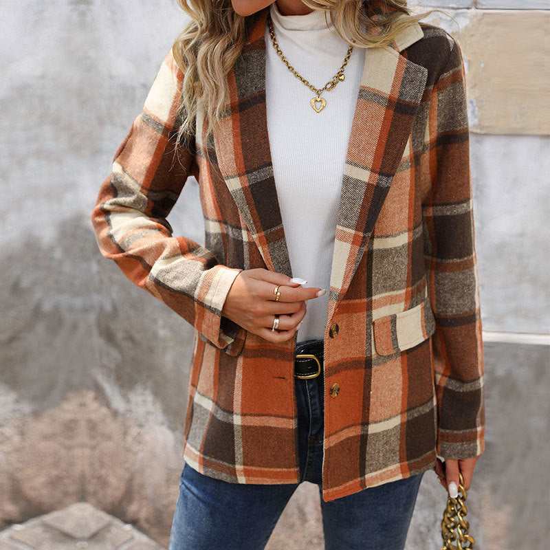 Loose Plaid Furry Suit Jacket